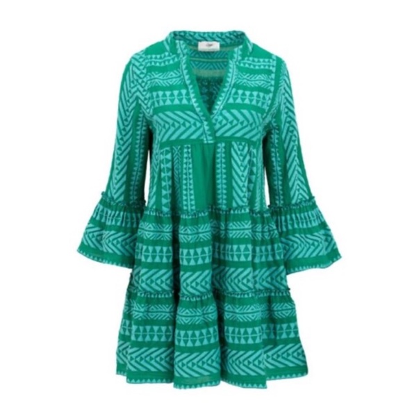 Anthropologie Devotion Twins Green embroidered Ella Tunic Patterned Dress Size M - Picture 3 of 12